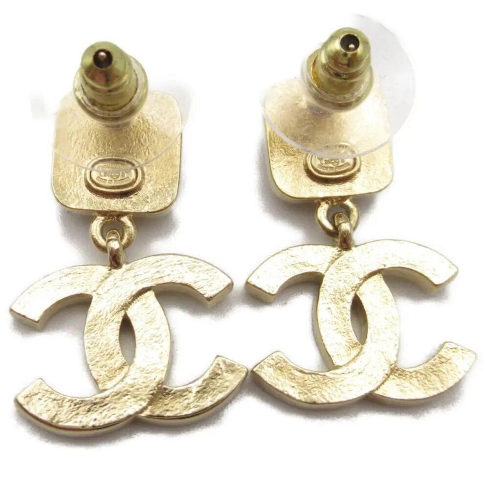 Chanel CC Drop Earrings Gold Tone Crystal Amber Stone Pierced - Picture 6 of 14
